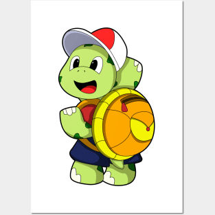 Turtle with Backpack & Cap Posters and Art